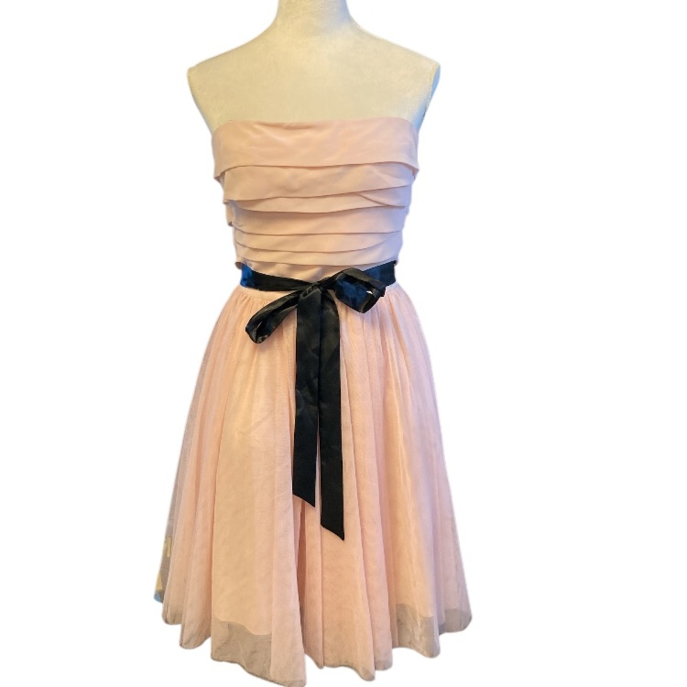 Aidan Mattox Strapless Pink Dress with Black Bow